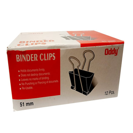 Oddy Binder Clips 12 Pcs Pack - SCOOBOO - BCBLK51 - Paperclips, Fasteners & Rubber bands