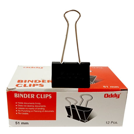 Oddy Binder Clips 12 Pcs Pack - SCOOBOO - BCBLK51 - Paperclips, Fasteners & Rubber bands