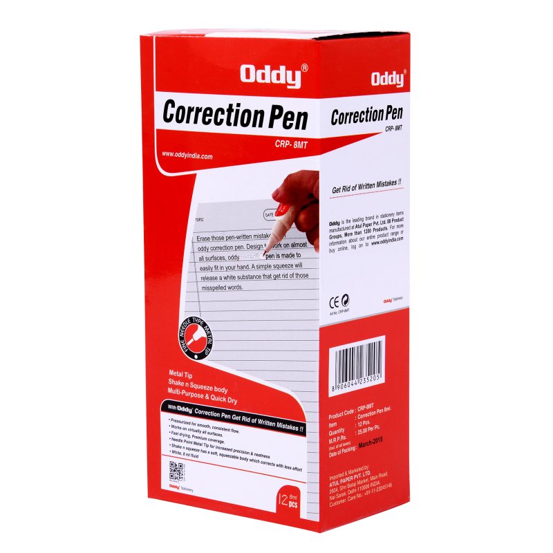 Oddy Correction Pen - (CRP - MT8) - 8 ML Metal Tip - SCOOBOO - CRP - MT - Eraser & Correction