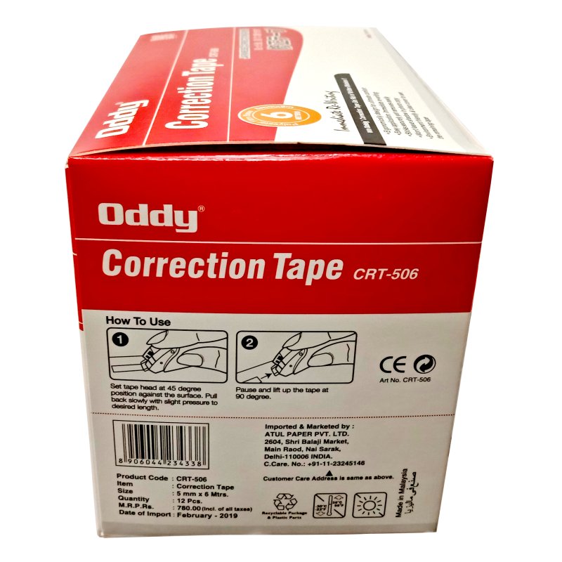 Oddy Correction Tape - (CRT - 506) - 5mm x 6 Mtrs - SCOOBOO - CRT - 506 - Eraser & Correction