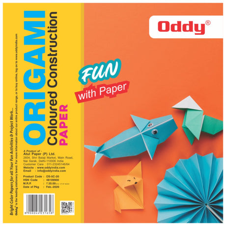 Oddy Origami Double Sided Fluroescent Craft Paper Sheets - SCOOBOO - CON - 10C - 20 - Loose Sheets