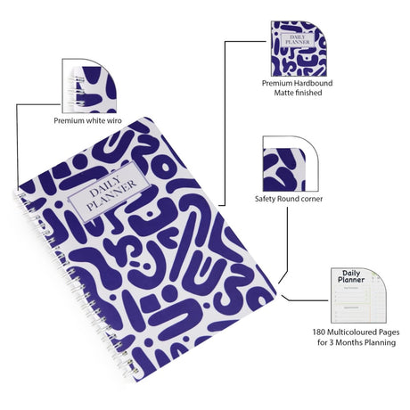 Papboo A5 Hardcover, Hardbound Daily Planner - SCOOBOO - DPBlue White - Planners