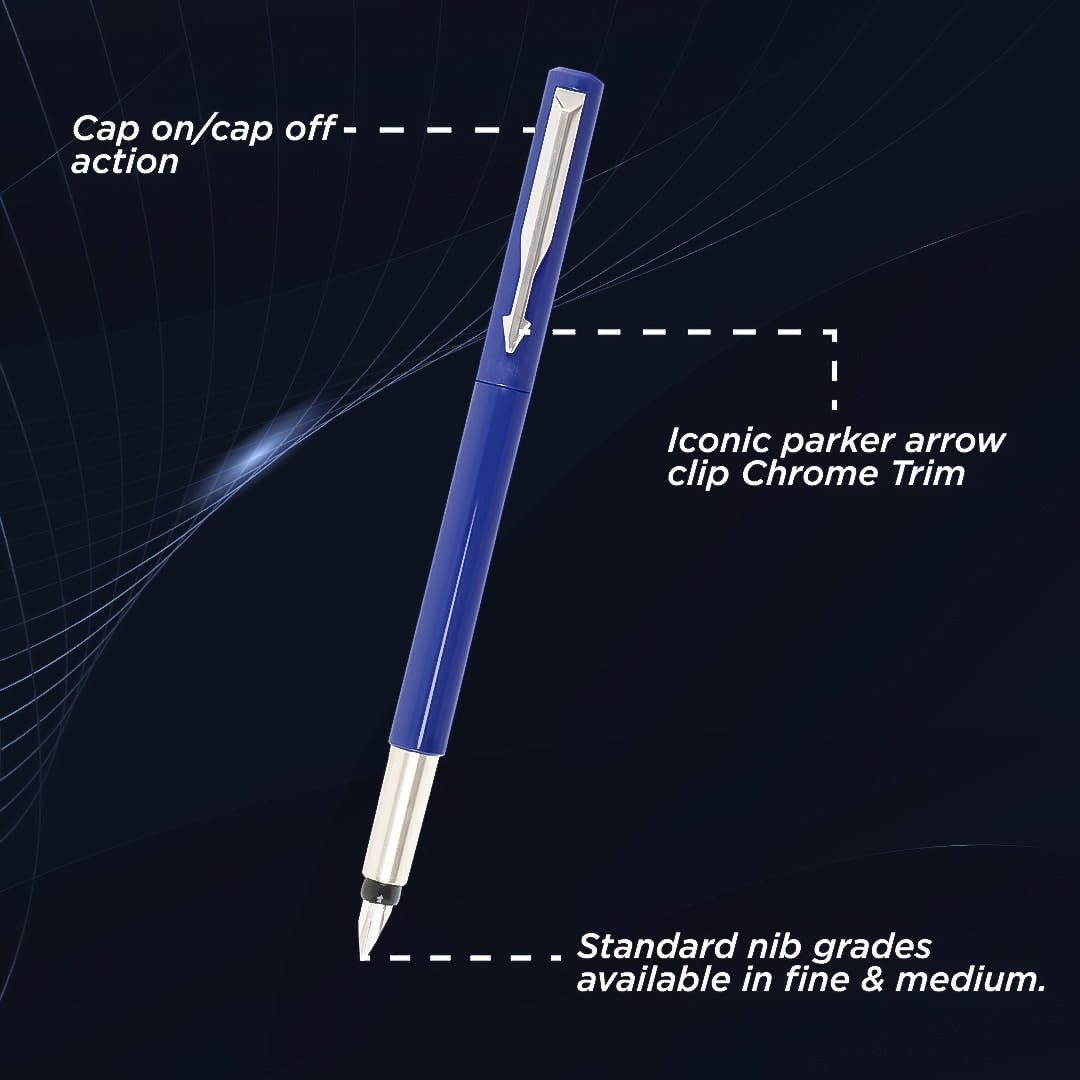 Parker Vector Standard Chrome Trim Calligraphy Fountain Pen With 4 ink Cartridges - SCOOBOO - 9000017372 - Fountain Pen