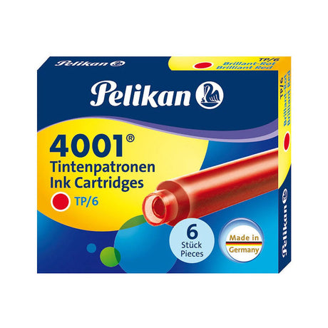 Pelikan TP/6 Short Ink Cartridge (Brilliant Red - Pack of 6) 301192 - SCOOBOO - PE_TP6_SHR_BRL_RED_INKCART_PK6_301192 - Ink Cartridge