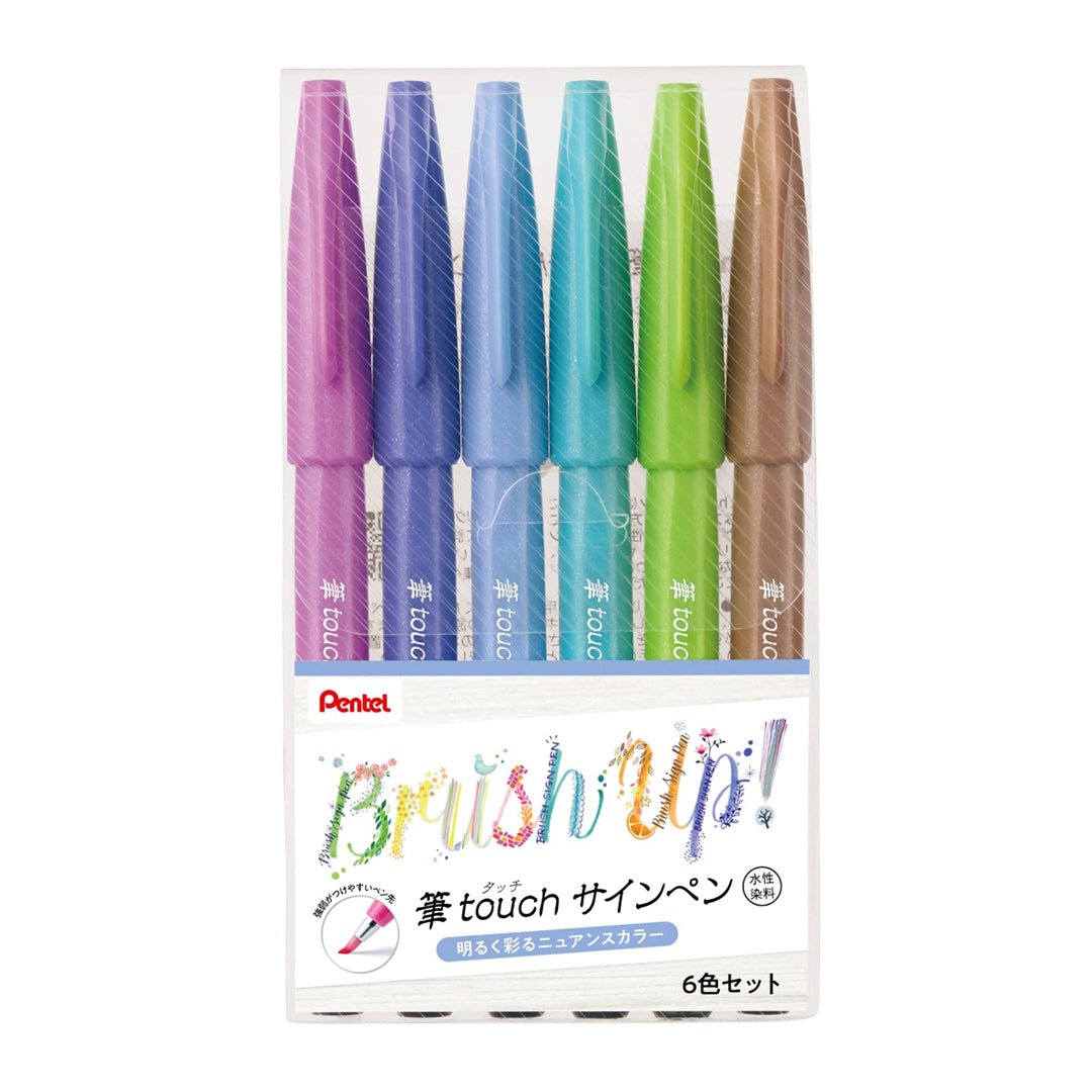 Pentel Brush Sign Pens Set of 6 - SCOOBOO - SES15C - 6STC - Brush Pens