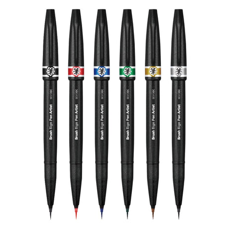 Pentel Extra Fine Tip Sign Brush Pen for Artist(Pack of 6) - SCOOBOO - ABCDYN - Brush Pens