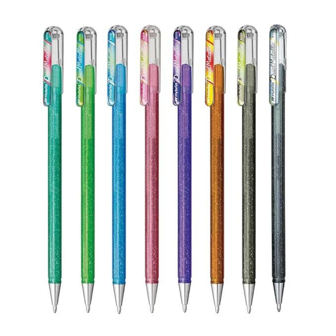 Pentel Hybrid Dual Metallic Gel Roller Pen(Pack of 8) - SCOOBOO - K110 - Gel Pens