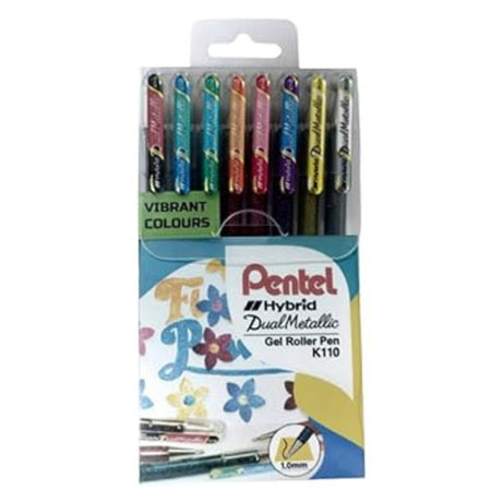 Pentel Hybrid Dual Metallic Gel Roller Pen(Pack of 8) - SCOOBOO - K110 - Gel Pens