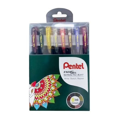 Pentel Multicolour Energel Roller Gel Pen 0.7mm(Pack of 8) - SCOOBOO - BL417-MIX (8 ink) - Gel Pens