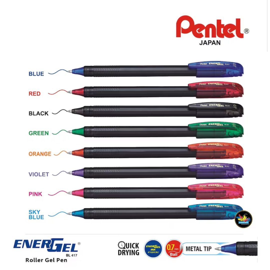 Pentel Multicolour Energel Roller Gel Pen 0.7mm(Pack of 8) - SCOOBOO - BL417-MIX (8 ink) - Gel Pens