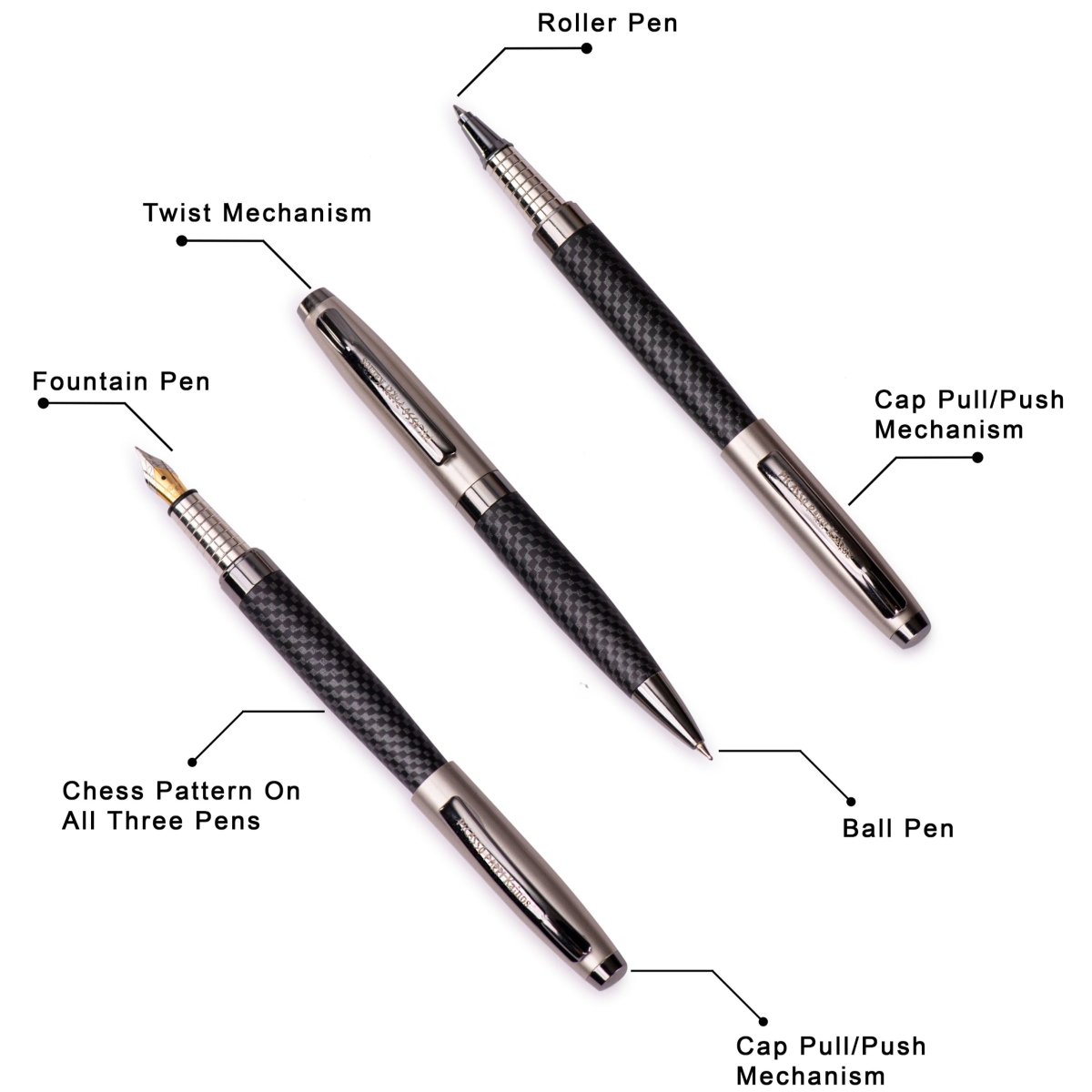 Picasso Parri Kainos Chess Pattern Roller Pen, Ball Pen & Fountain Pen 3 In 1 Set - SCOOBOO - PP - 001 - Fountain Pen