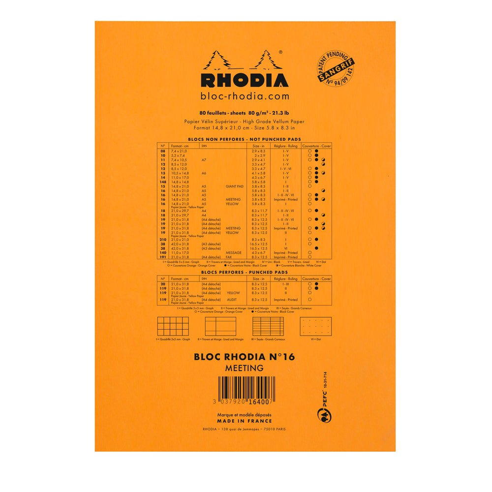 Rhodia Basics Meeting N°16 Notepad - SCOOBOO - RH16400C_BC_ORN_PP_MTG_16_210148_NP - Notepad