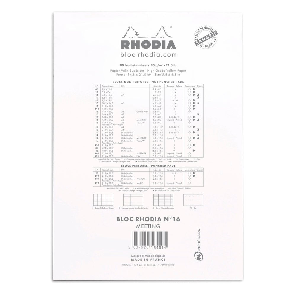 Rhodia Basics Meeting N°16 Notepad - SCOOBOO - RH16401C_BC_WHT_PP_MTG_16_210148_NP - Notepad