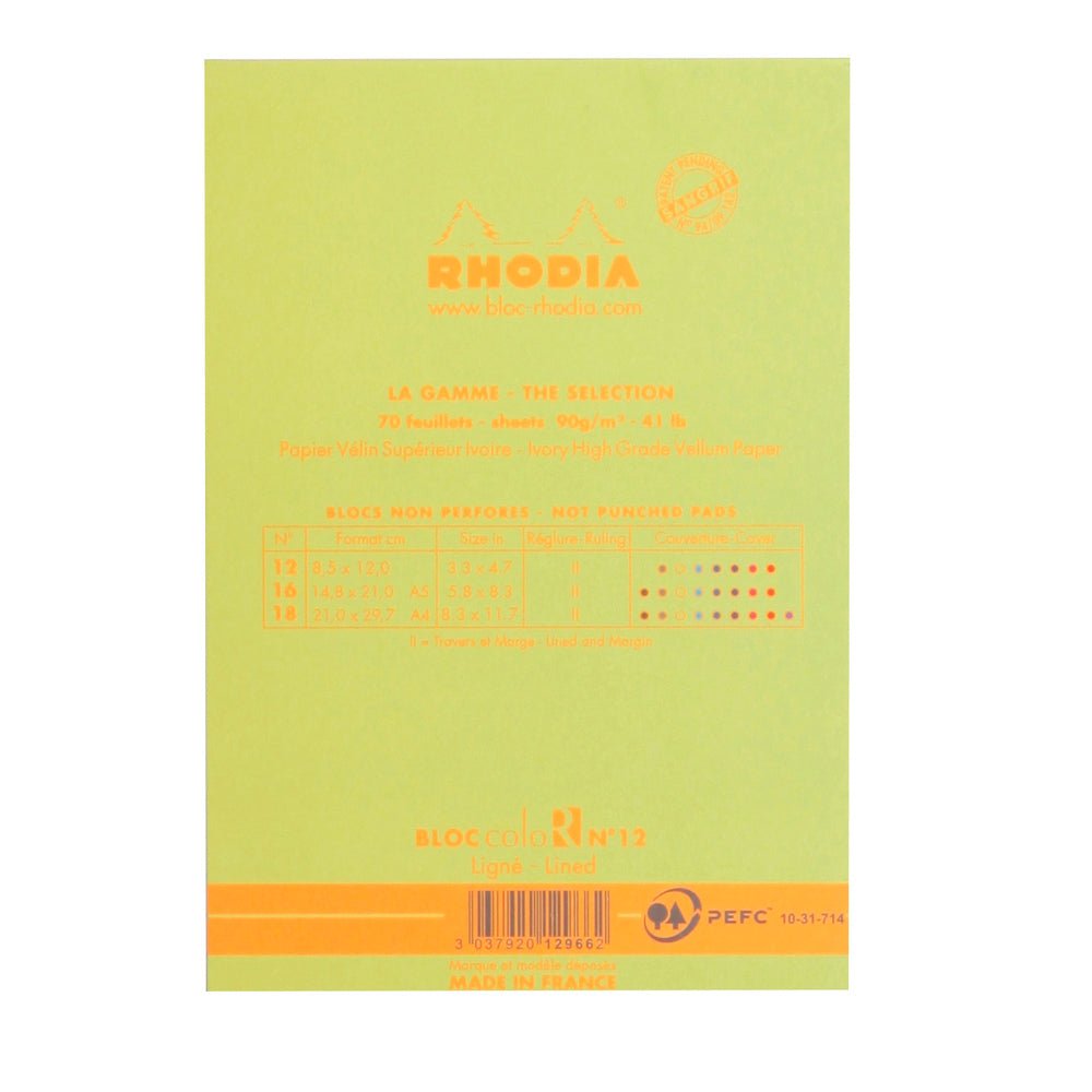 Rhodia Basics N°12 Lined Notepad - SCOOBOO - RHBC_AGRN_NP_85X120_LINE_12966C - Notepad