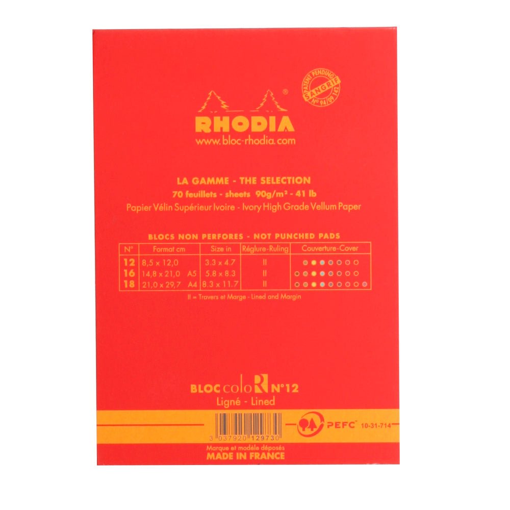 Rhodia Basics N°12 Lined Notepad - SCOOBOO - RHBC_PPY_NP_85X125_LINE_12973C - Notepad