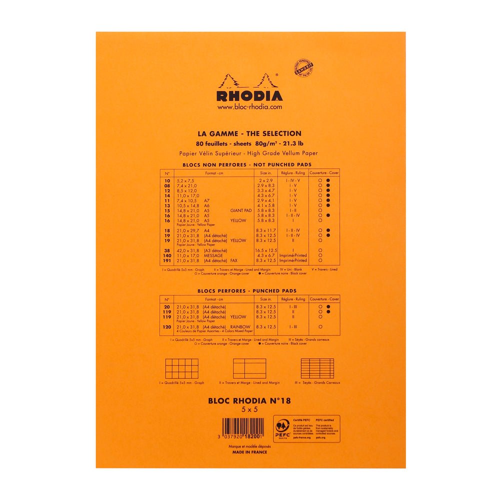 Rhodia Basics Orange Grid Notepad - SCOOBOO - RHBC_ORN_NP_210X297_GRID_18200C - Notepad