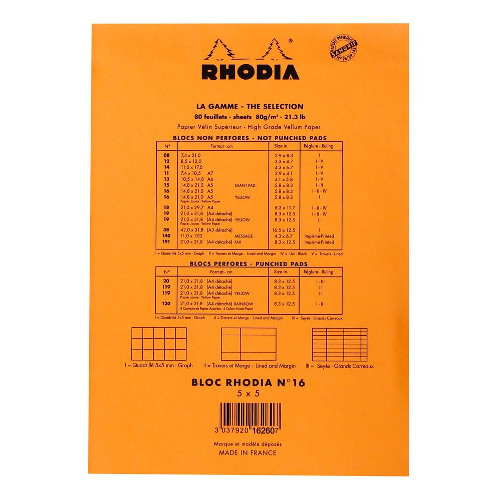 Rhodia Basics Orange N°16 Yellow Page Grid Notepad - SCOOBOO - RH16260C_BC_ORN_SRL_16_210148_NP - Notepad