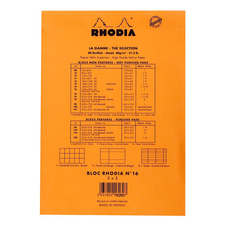 Rhodia Basics Orange N°16 Yellow Page Grid Notepad - SCOOBOO - RH16260C_BC_ORN_SRL_16_210148_NP - Notepad