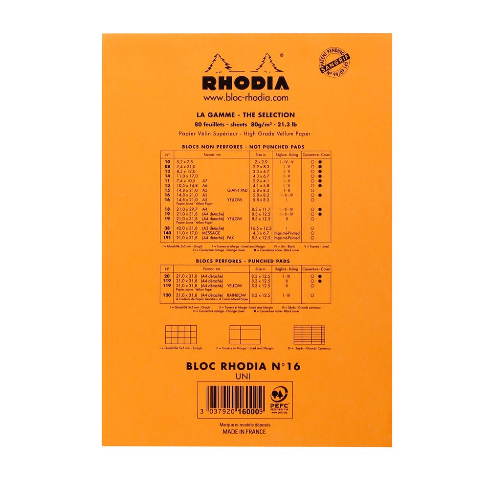 Rhodia Basics Orange Plain Notepad - SCOOBOO - RH16000C_BC_ORN_BLN_16_210148_NP - 1 - Notepad