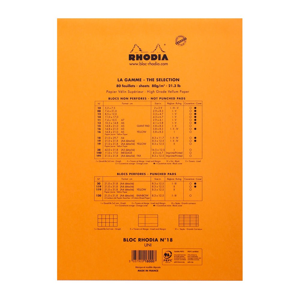 Rhodia Basics Orange Plain Notepad - SCOOBOO - RH18000C_BC_ORN_BLN_18A4_297210_NP - Notepad