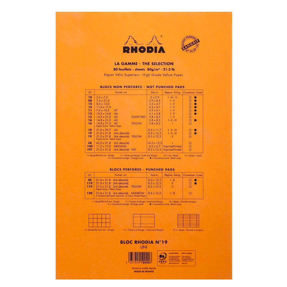 Rhodia Basics Orange Plain Notepad - SCOOBOO - RH19000C_BC_ORN_BLN_19A4_318210_NP - Notepad