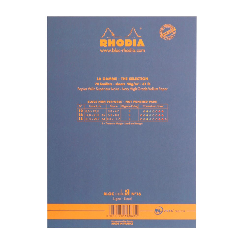 Rhodia Basics Sapphire Blue Notepad (148X210mm - Lined) - SCOOBOO - RH16968C_BC_BLU_CLR_16_210148_NP - Notepad