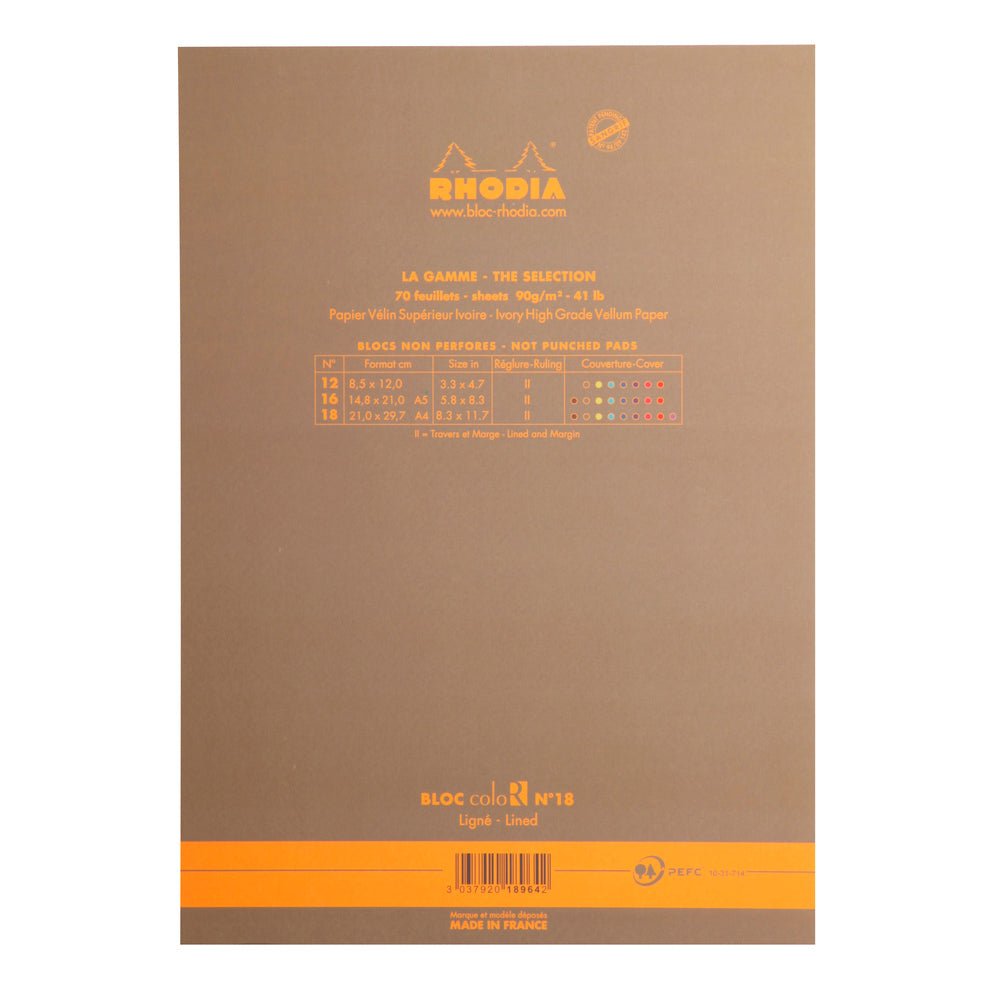 Rhodia Basics Taupe Notepad - Lined - SCOOBOO - RH18964C_BC_BBRW_CLR_18A4_297210_NP - Notepad