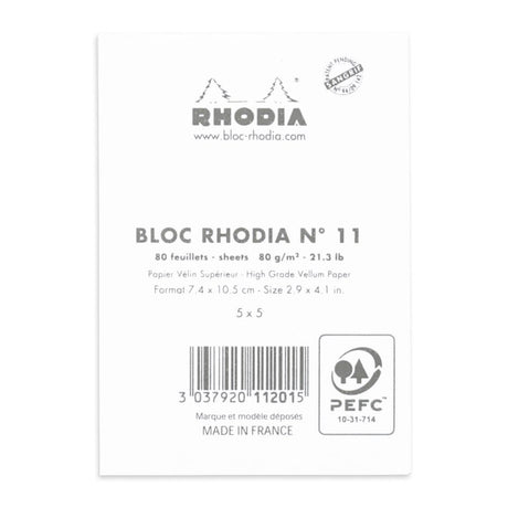 Rhodia Basics White Notepad - Grid - SCOOBOO - RHBC_WHT_NP_74X105_GRID_11201C - Notepad