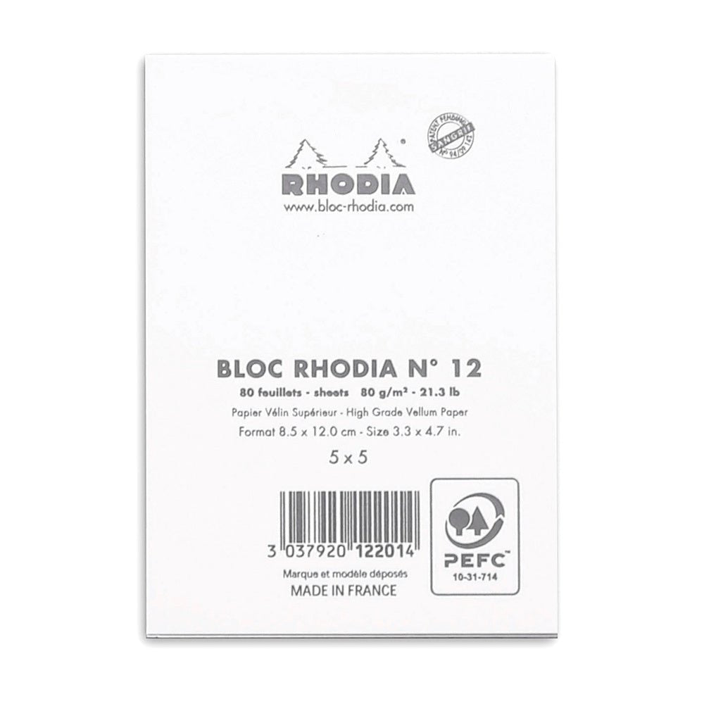 Rhodia Basics White Notepad - Grid - SCOOBOO - RHBC_WHT_NP_85X120_GRID_12201C - Notepad