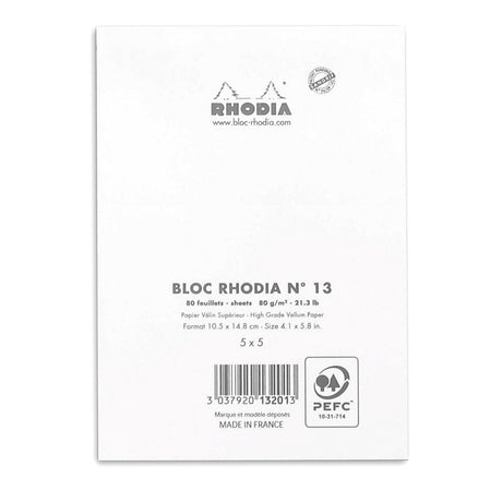 Rhodia Basics White Notepad - Grid - SCOOBOO - RHBC_WHT_NP_105X148_GRID_13201C - Notepad