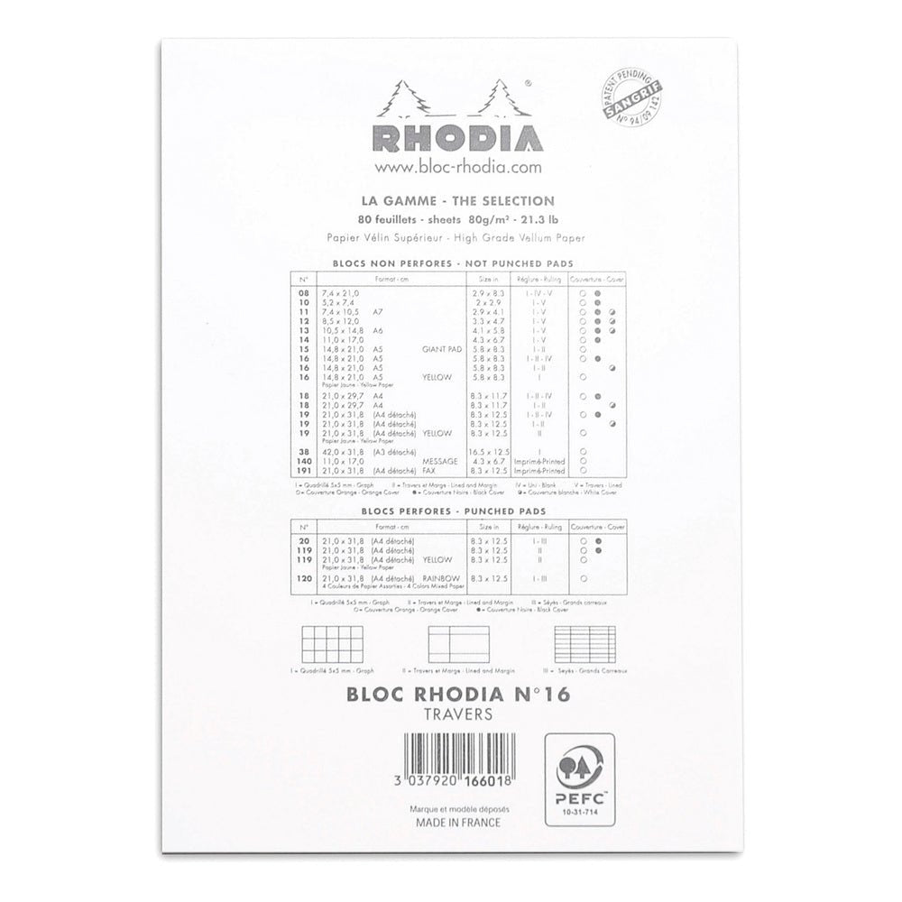 Rhodia Basics White Notepad - Lined - SCOOBOO - RH16601C_BC_WHT_LRL_16_210148_NP - Notepad