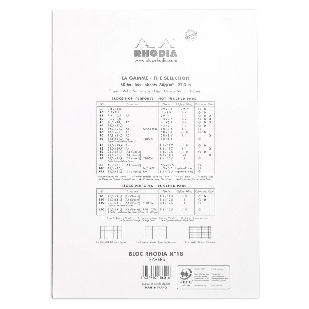 Rhodia Basics White Notepad - Lined - SCOOBOO - RH18601C_BC_WHT_LRL_18A4_297210_NP - Notepad