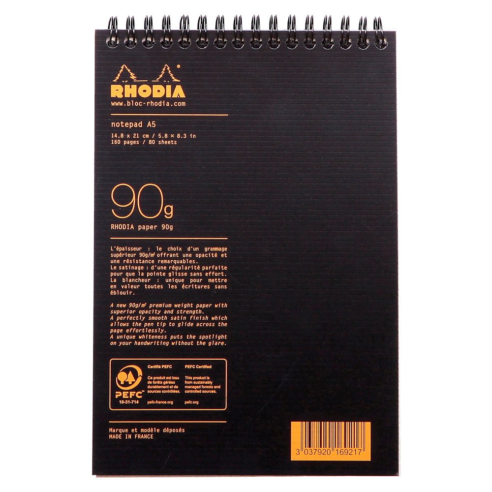 Rhodiactive Black Lined Notepad (148X210mm) - SCOOBOO - RHACTV_BLK_NP_148X210_LINE_16921C - Notepad