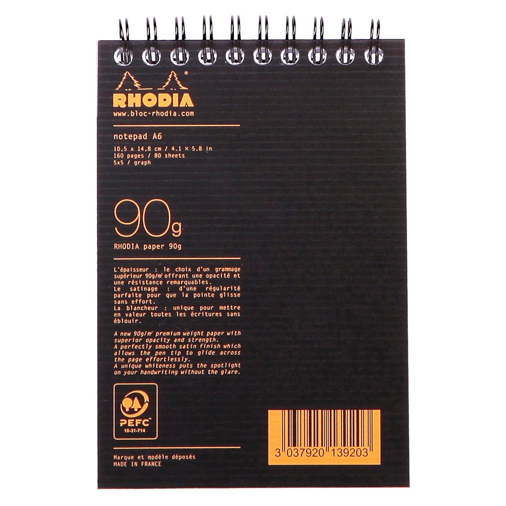 Rhodiactive Black Notepad - Grid - SCOOBOO - RHACTV_BLK_NP_105X148_GRID_13920C - Notepad