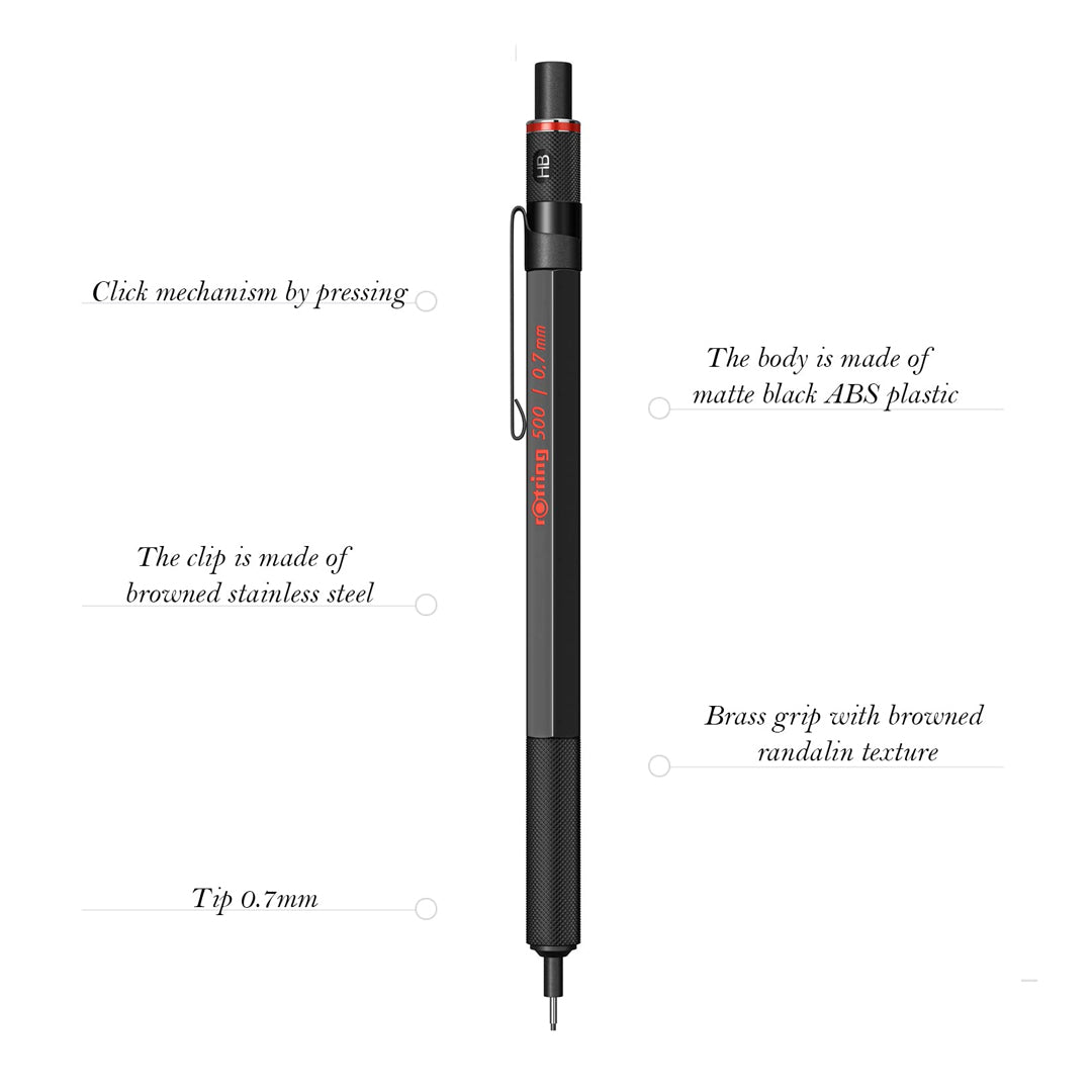 Rotring 500 Black 0.7mm Mechanical Pencil - SCOOBOO - 1904727 - TGM - Mechanical Pencil