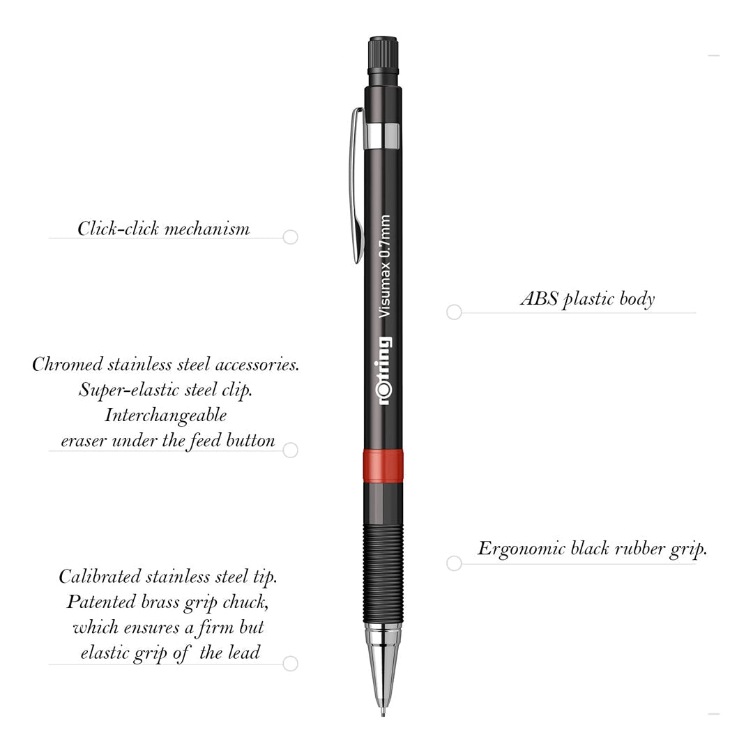 Rotring Visumax 0.7mm Mechanical Pencil - 2B Lead - Pack of 12 - SCOOBOO - 2089096 - TGM - Mechanical Pencil