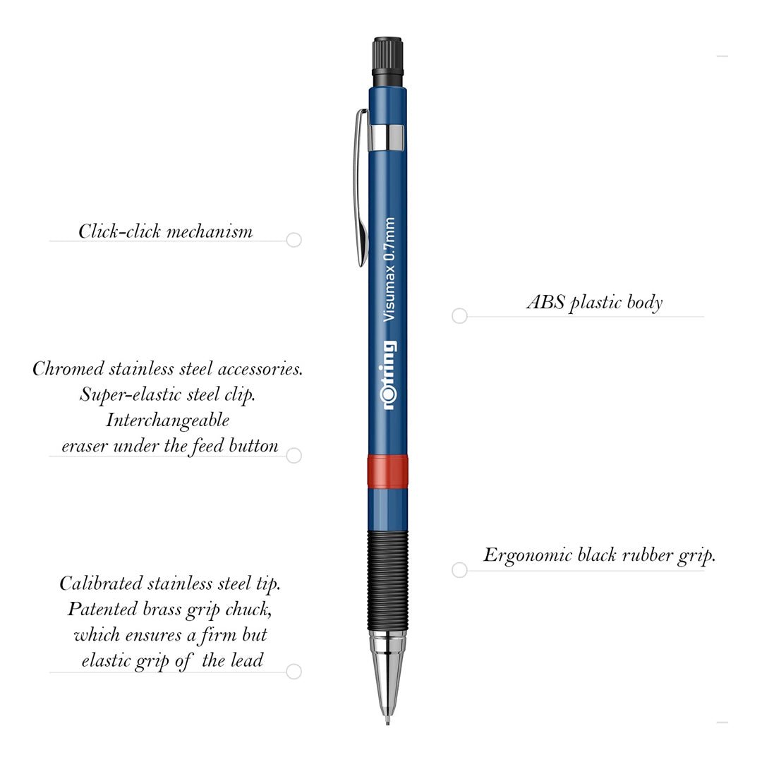 Rotring Visumax 0.7mm Mechanical Pencil - 2B Lead - Pack of 12 - SCOOBOO - 2089101 - TGM - Mechanical Pencil