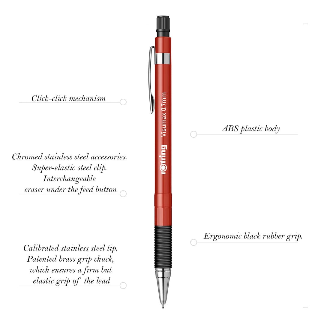 Rotring Visumax 0.7mm Mechanical Pencil - 2B Lead - Pack of 12 - SCOOBOO - 2089103 - TGM - Mechanical Pencil