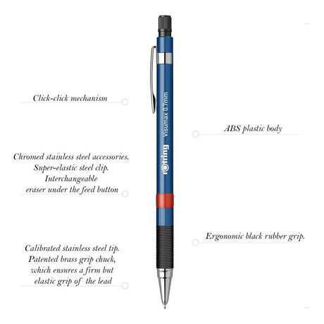 Rotring Visumax Mechanical Pencil 0.7 mm Blue with 24 HB Leads Blister Pack - SCOOBOO - 2102716 Blue - TGM - Mechanical Pencil