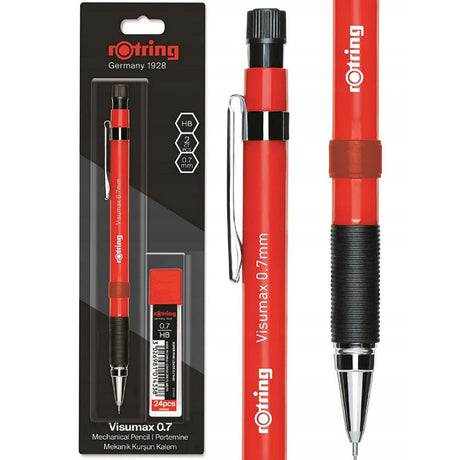 Rotring Visumax Mechanical Pencil 0.7 mm Red with 24 HB Leads Blister Pack - SCOOBOO - 2102716 Red - TGM - Mechanical Pencil