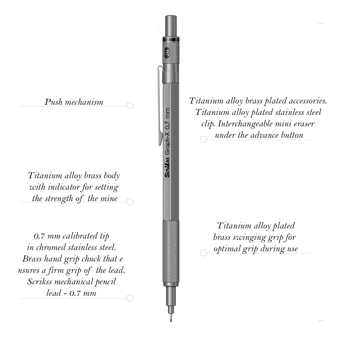 Scrikss | Graph-X | Mechanical Pencil | Metallic Grey-0.7mm