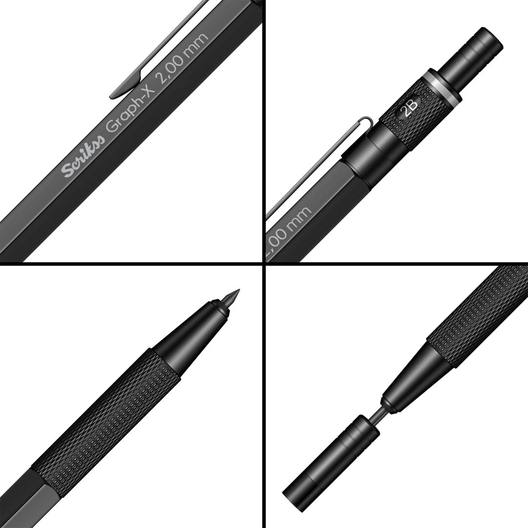Scrikss | Graph-X | Mechanical Pencil | Matte Black-2mm - SCOOBOO