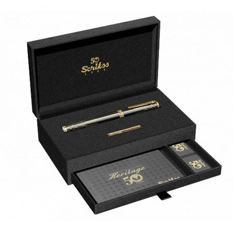 Scrikss Heritage Glossy Black With 23k Gold Plated Engraved Design Roller ball Pen - SCOOBOO - 80822 - TGM - Roller Ball Pen