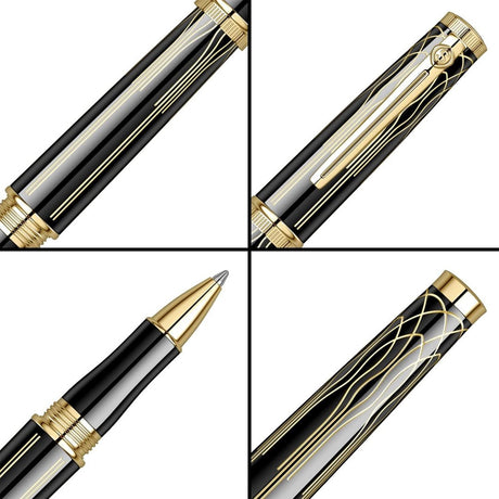 Scrikss Heritage Glossy Black With 23k Gold Plated Engraved Design Roller ball Pen - SCOOBOO - 80822 - TGM - Roller Ball Pen