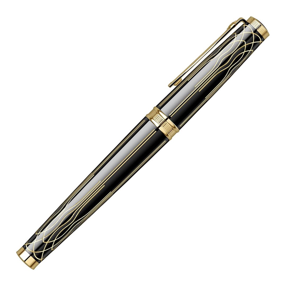 Scrikss Heritage Glossy Black With 23k Gold Plated Engraved Design Roller ball Pen