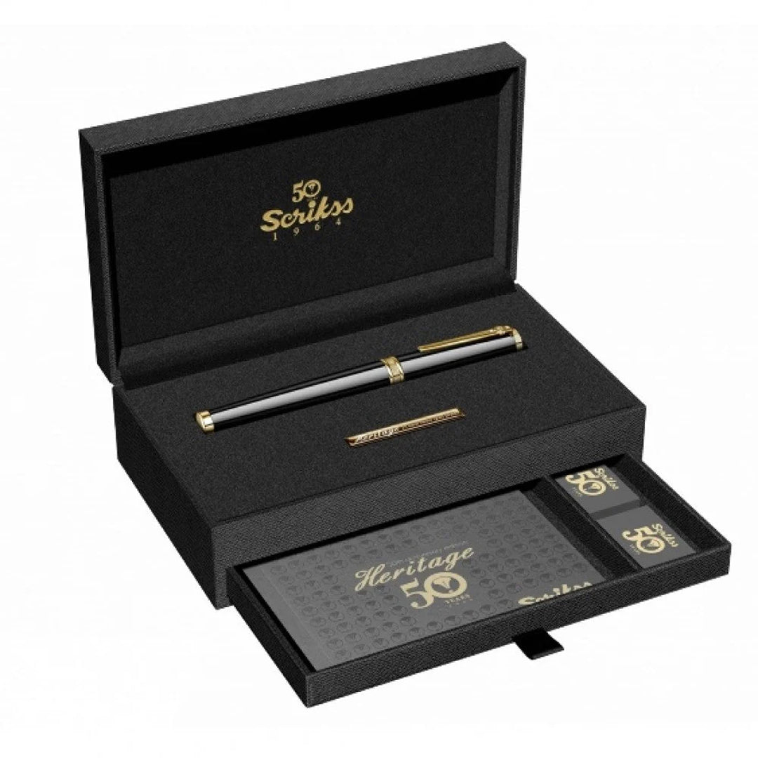 Scrikss Heritage Glossy Black With 23k Gold Plated Roller ball Pen ,1.0mm Point refill - SCOOBOO - 83991 - TGM - Roller Ball Pen