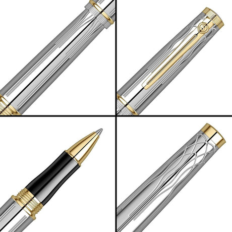 Scrikss Heritage Gold Chrome With 23k Gold Plated Engraved Design Roller ball Pen - SCOOBOO - 80761 - TGM - Roller Ball Pen