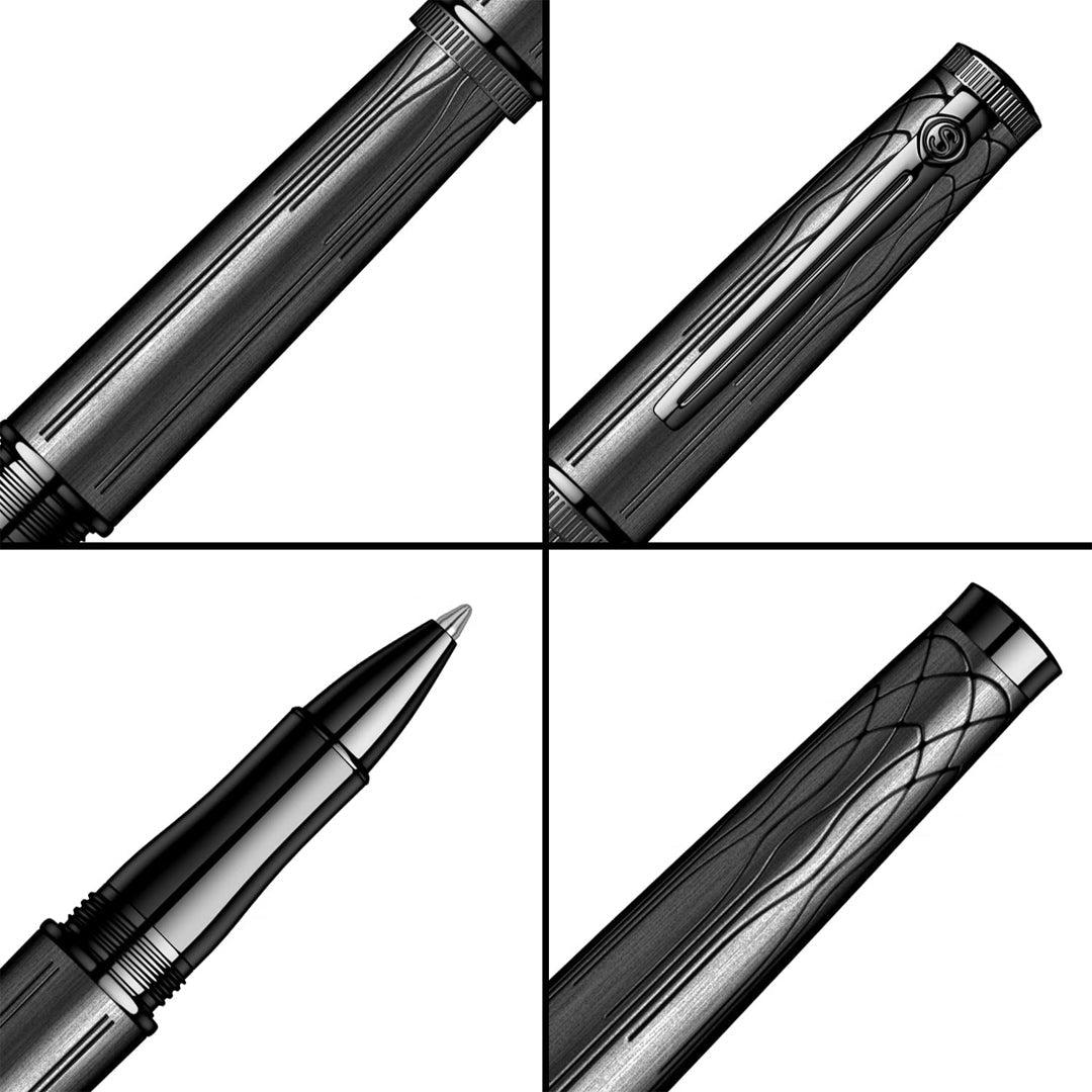 Scrikss Heritage Matt With Titanium Plated Engraved Design Black Roller ball Pen - SCOOBOO - 83977 - TGM - Roller Ball Pen