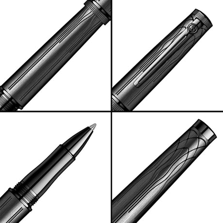 Scrikss Heritage Matt With Titanium Plated Engraved Design Black Roller ball Pen - SCOOBOO - 83977 - TGM - Roller Ball Pen