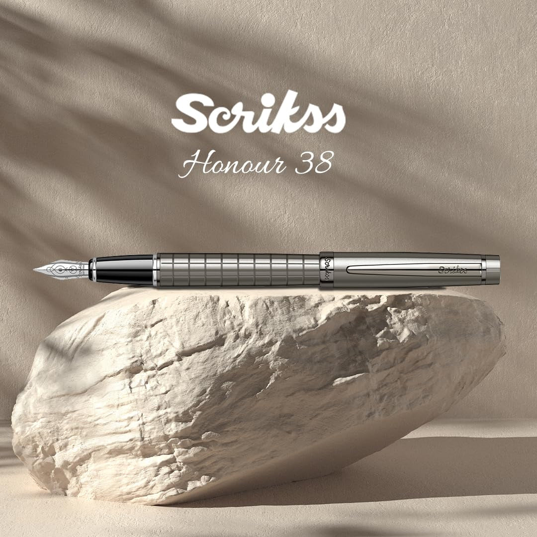 Scrikss Honour 38 Carbon Gray With Gun Metal Plated Trims Medium Nib Fountain Ink Pen - SCOOBOO - 71745 - TGM - Fountain Pen